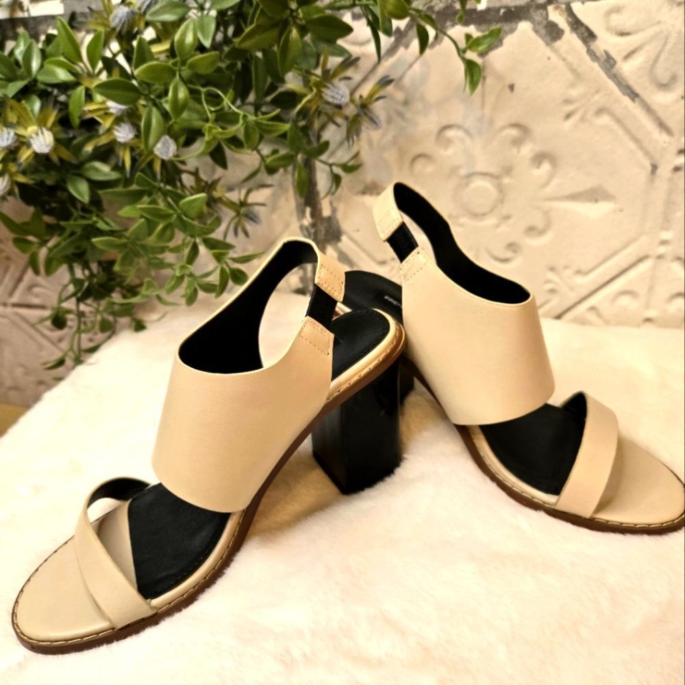 French Connection Women's Lori Block Heel Dress Sandals Size: 6 Elegant Cream